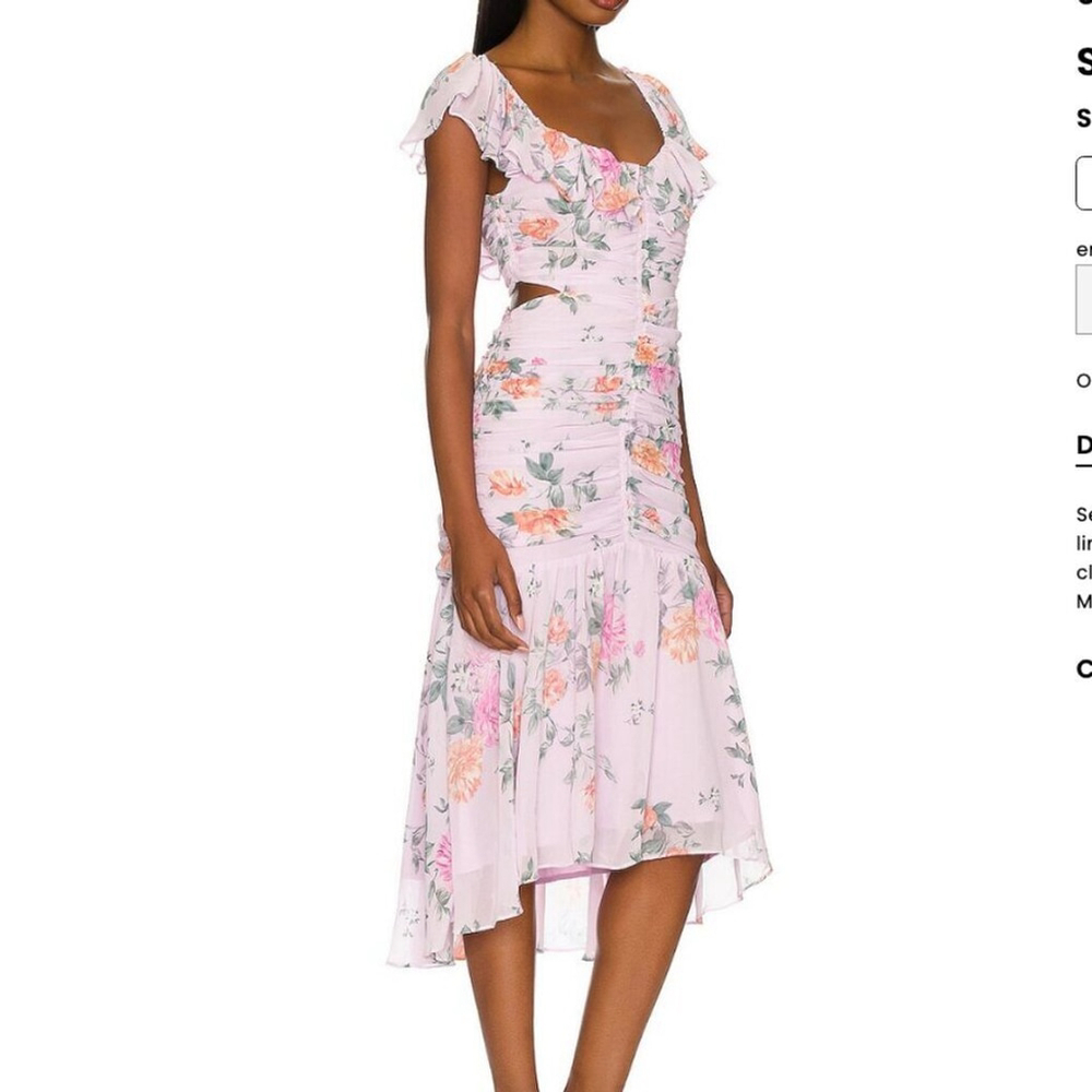 ASTR the label Midi dress Large pink floral ruched ruffle party occasion dress